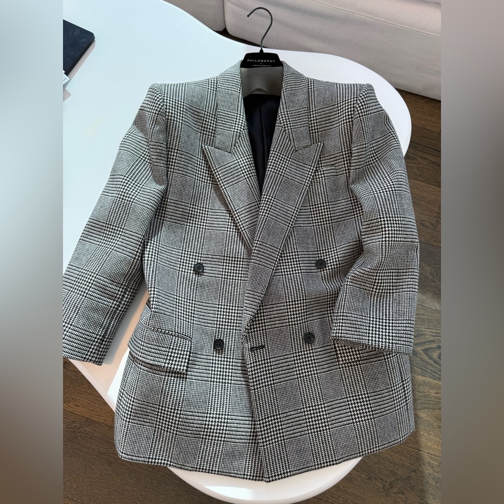 YSL Saint Laurent houndstooth print double breasted blazer jacket
